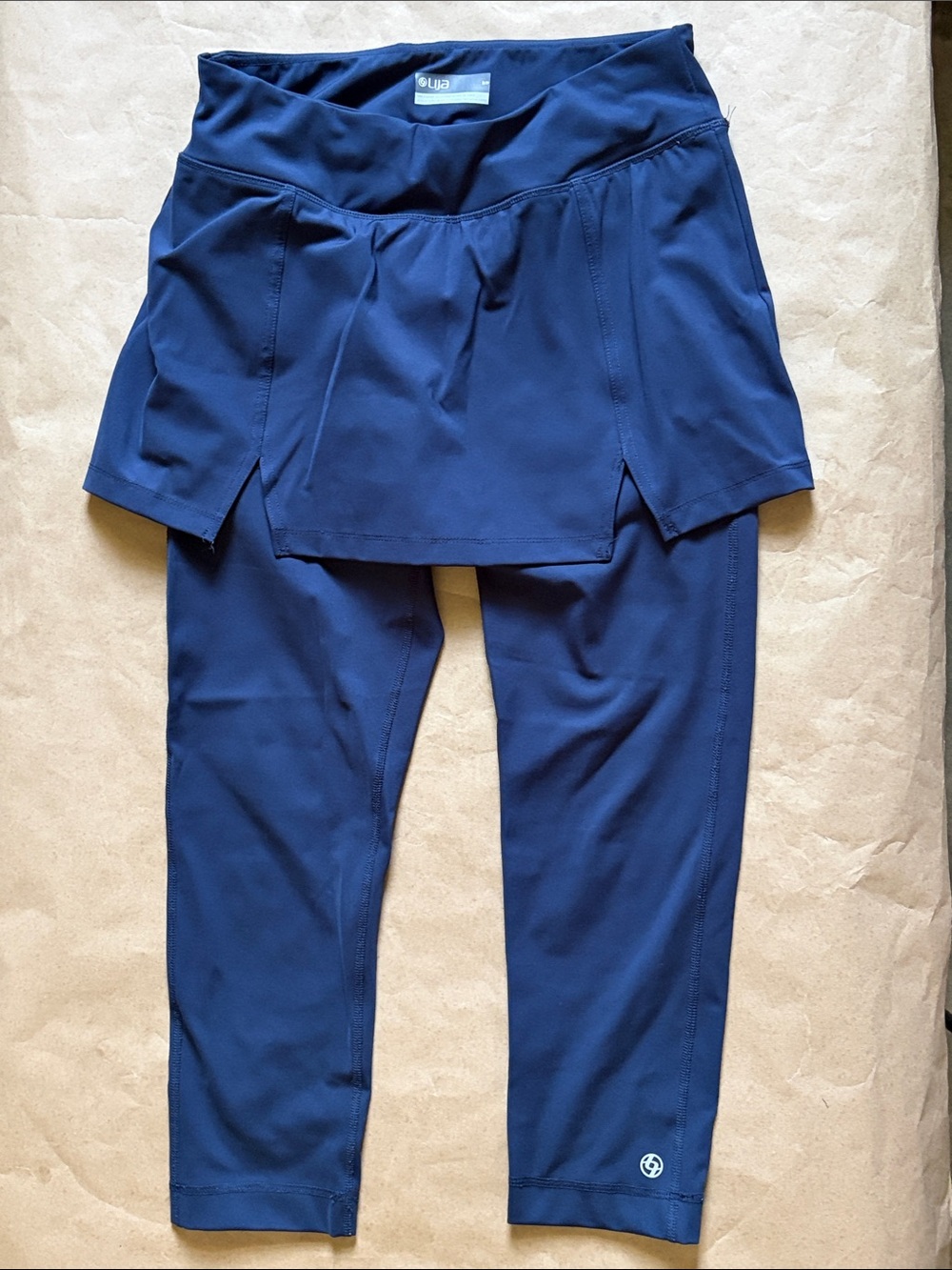 LIJA Poise Skapri Navy Blue Skirted Capri Leggings Small Tennis Pickleball